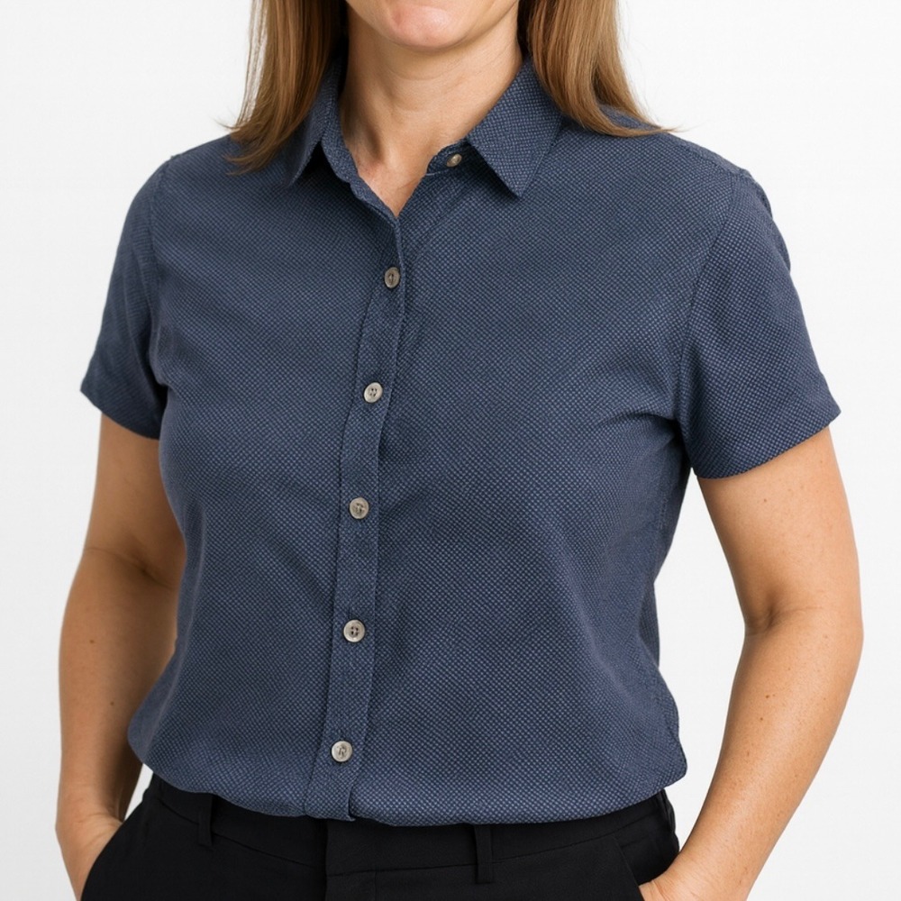 Ted Baker London Womens Short Sleeve Button Up Shirt Navy Geometric Print Size 4
